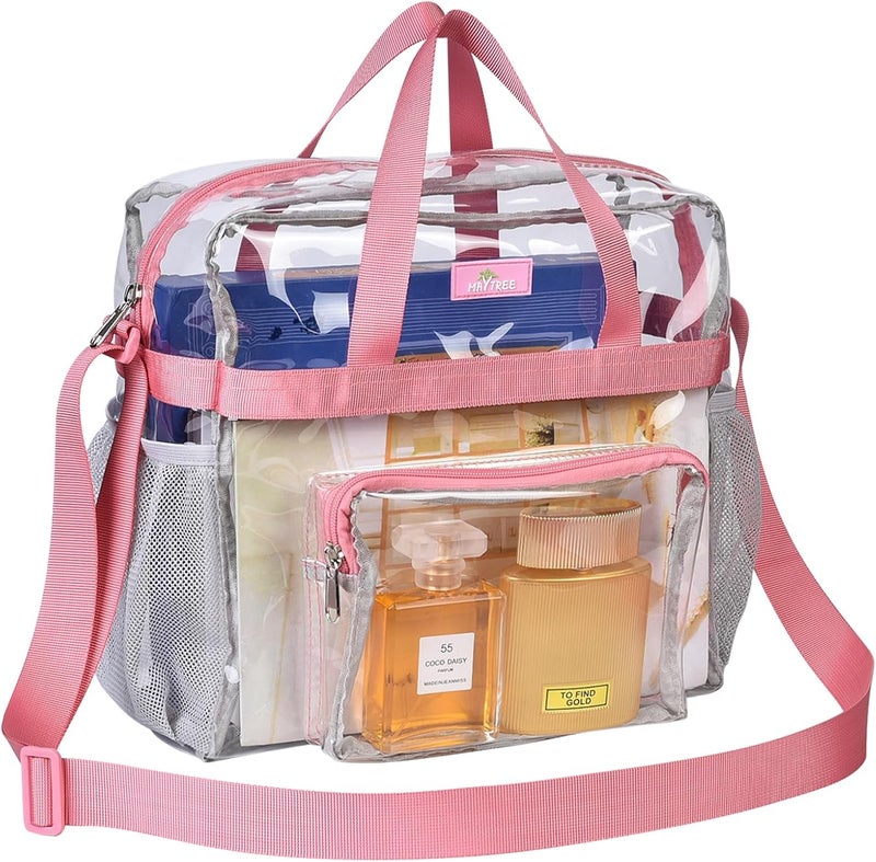MAYTREE Clear Vinyl Tote Bag, Pink, 12 x 6 x 12 in - Image 1